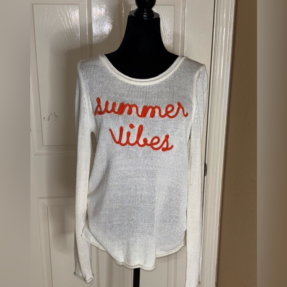 Marled "Summer Vibes" Coral Cream Loose Knit Sweater Size Medium - Picture 5 of 9